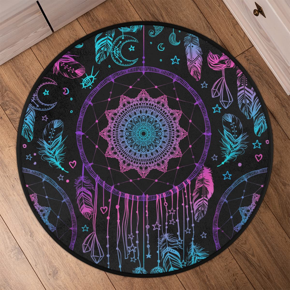 TropicalLife Łapacz snów, okrągły dywanik, 160 cm, boho, łapacz snów, okrągły dywanik, do pokoju, domu, wewnątrz, antypoślizgowa podłoga, do wewnątrz, duża mata