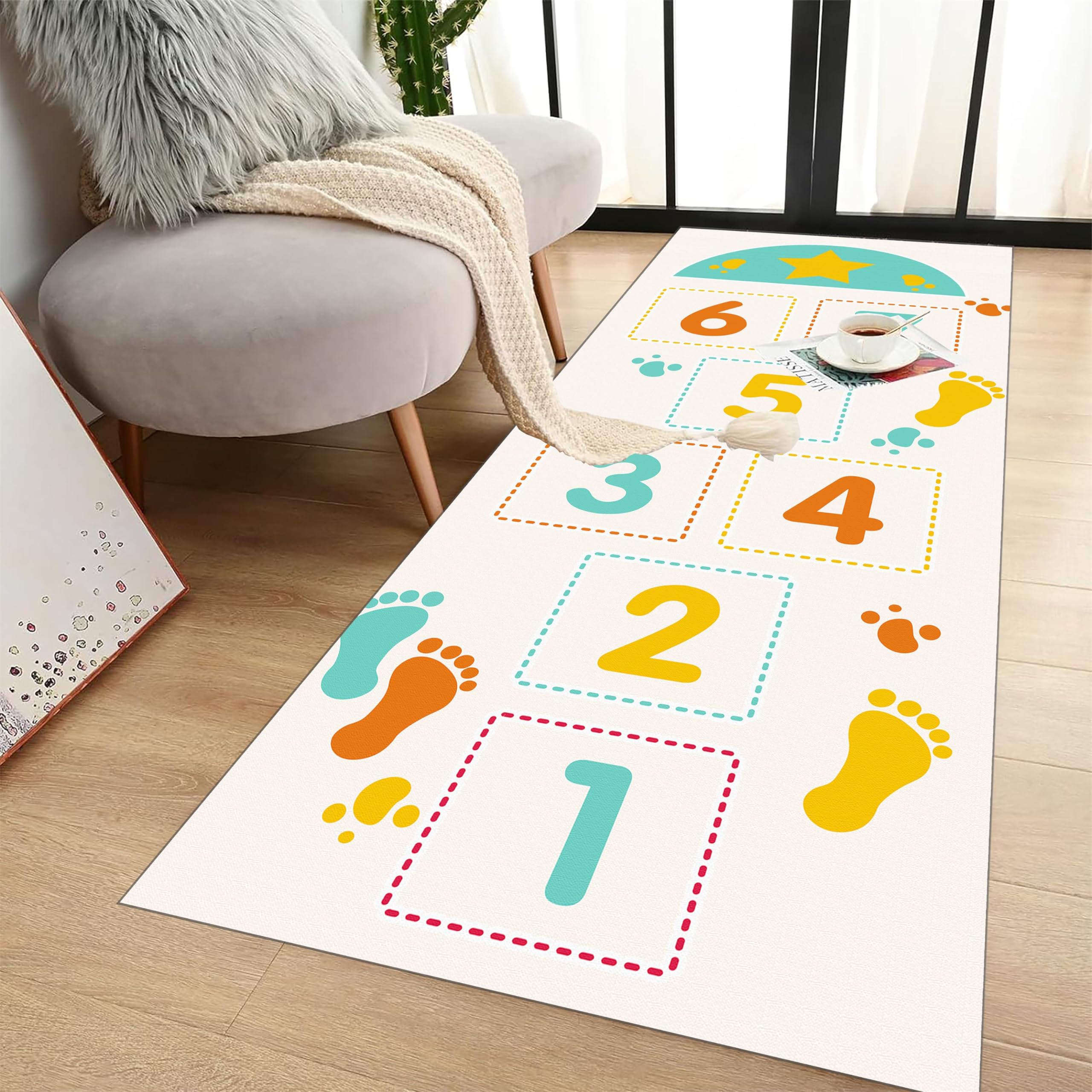 RUGROOM Kids Hopscotch Fun Carpet - 2x6ft, Anti-Slip, Washable, Toddler Learning, Parent-Child Playmat