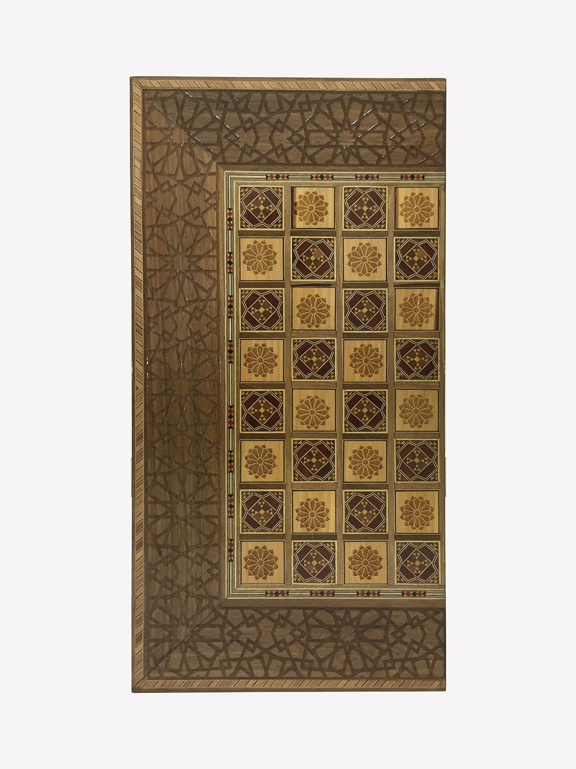 Middle eastern fine backgammon chess board hand engraved walnut wood Arabic threads inlaid perfect luxurious collection with original camel bone checkers and dice