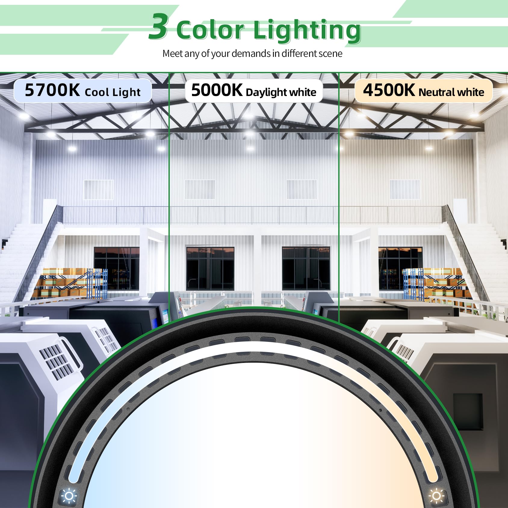 9 Pack UFO LED High Bay Light 300W 240W 200W Adjustable 3 Color Brightness Adjustable 0-10V Dimmable DLC — view 4