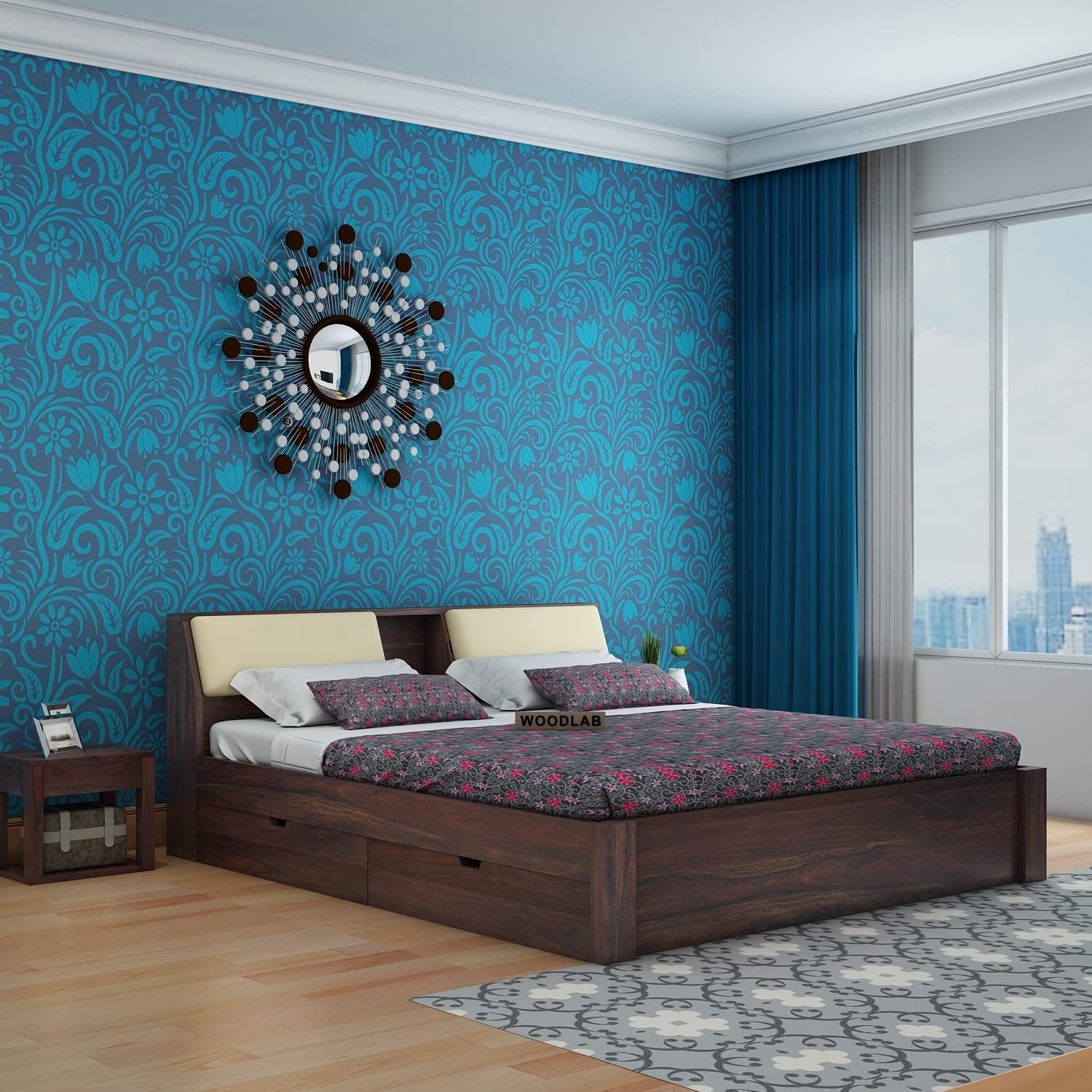 WOODLAB Furniture Solid Sheesham Wood King Size Bed for Bedroom with 4 Drawer & Headboard Storage Wooden Double Beds for Living Room (Walnut Finish) (B08ZJLNMBW) Amazon Price History, Amazon Price Tracker