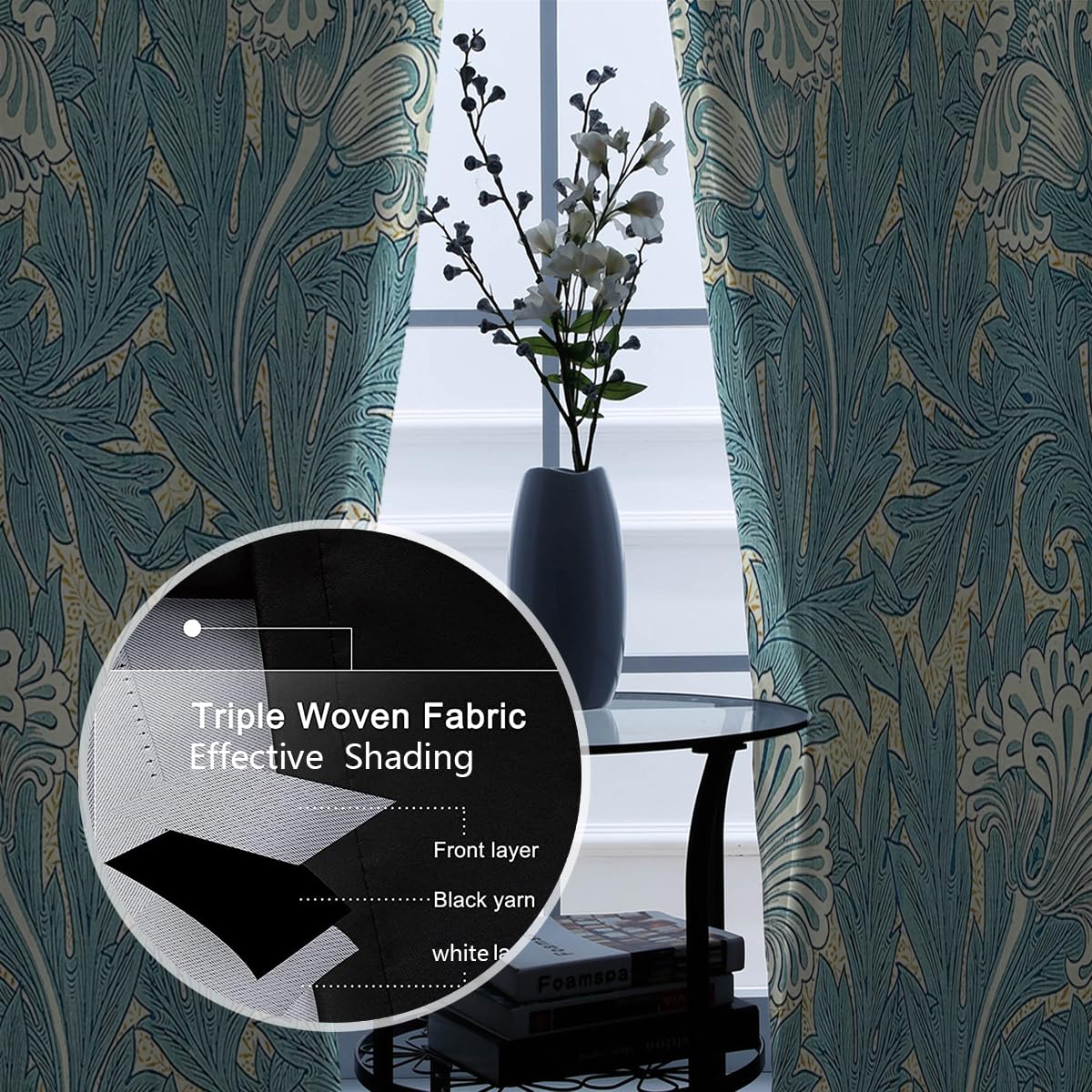 Kwiatowe zasłony zaciemniające nowoczesne eleganckie botaniczne kwiaty i liście wzór do sypialni salonu zasłony z przelotkami zestaw 2 paneli 2 x szer. 42 x dł. 63