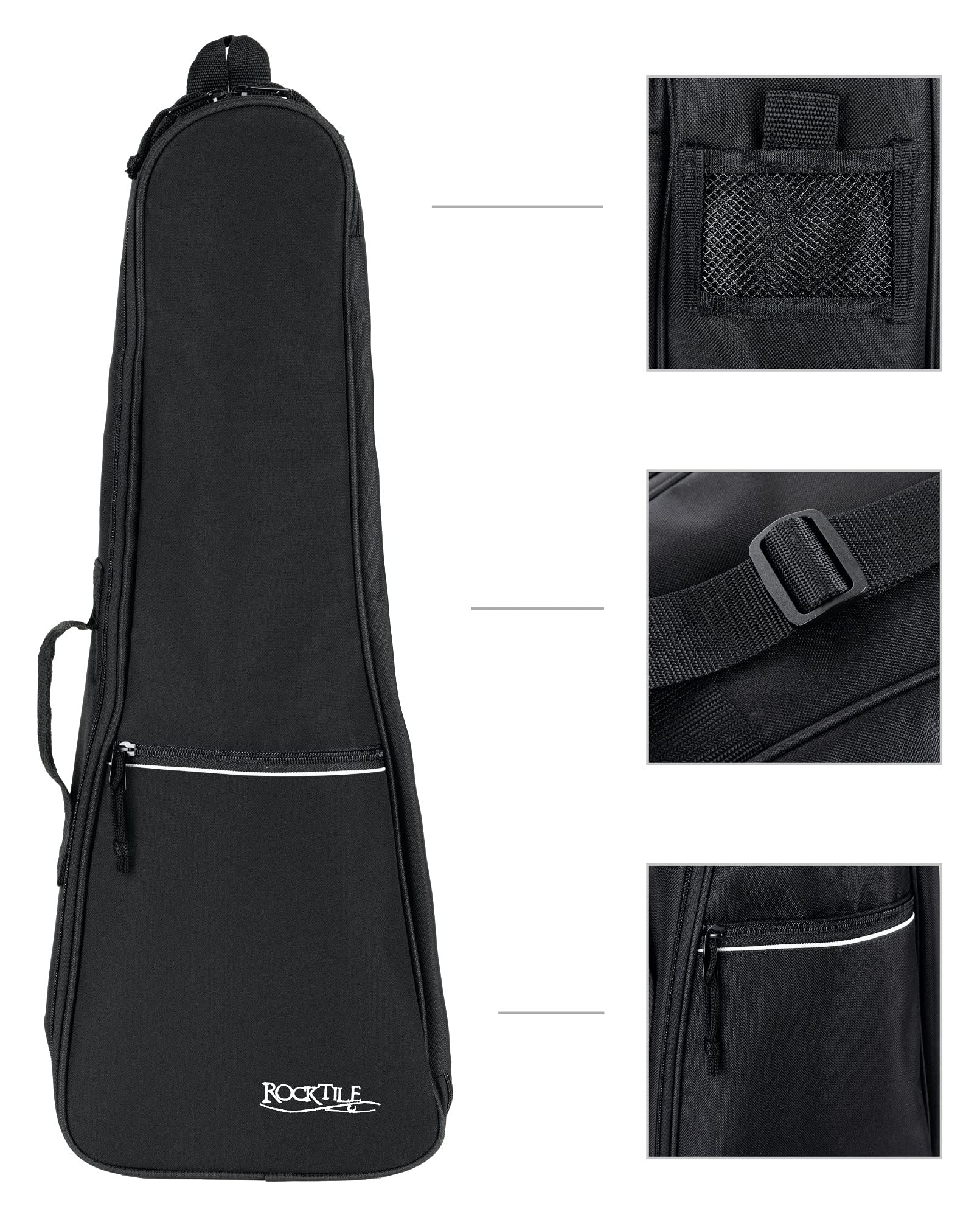 ROCKTILE Tasche für Konzertukulele (Ukulele Gigbag, Tragetasche, Ukulelentasche, weiche Polsterung, reißfestes und wasserabweisendes Aussenmaterial)