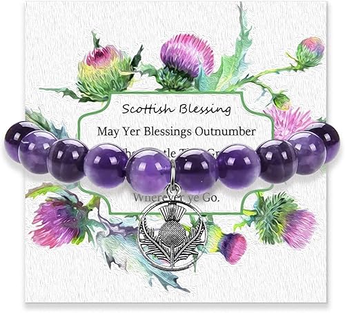 Thistle Blessing - Regalos morados para mujeres, regalos escoceses, pulsera de cardo escocés, amatista celta, dije de cardo, Cristal, No es una
