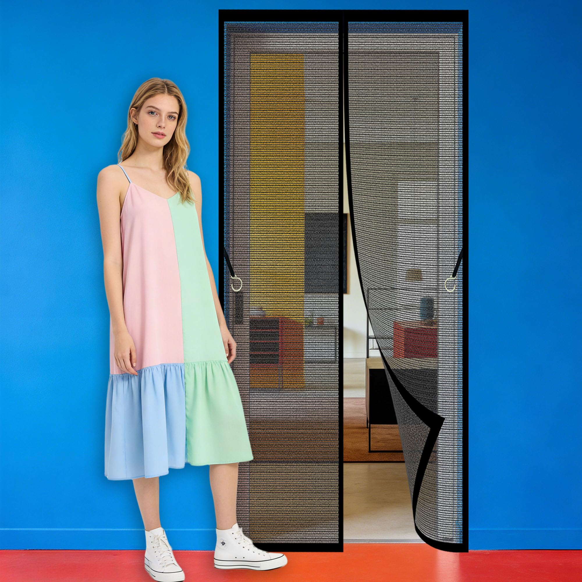 Magnetic Insect Door Screen 120 x 262 cm Powerful Magnets that Snap Shut Automatically Door Fly Screen Keeping Out Flies Bug Suitable for Patio Room Balcony Bedroom, Black