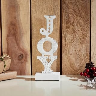 VHC Brands Tropical Wood JOY Carved Sign 10.25x4x2 - Rustic Farmhouse Christmas Winter Decor