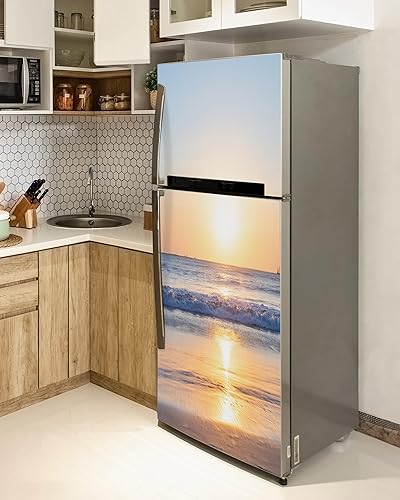 Miniatura 3 de FLFK Calcomanía para puerta, diseño de amanecer sobre el mar, mural para despegar y pegar, tamaño combinado 36 x 80 pulgadas, dividido en 2 piezas