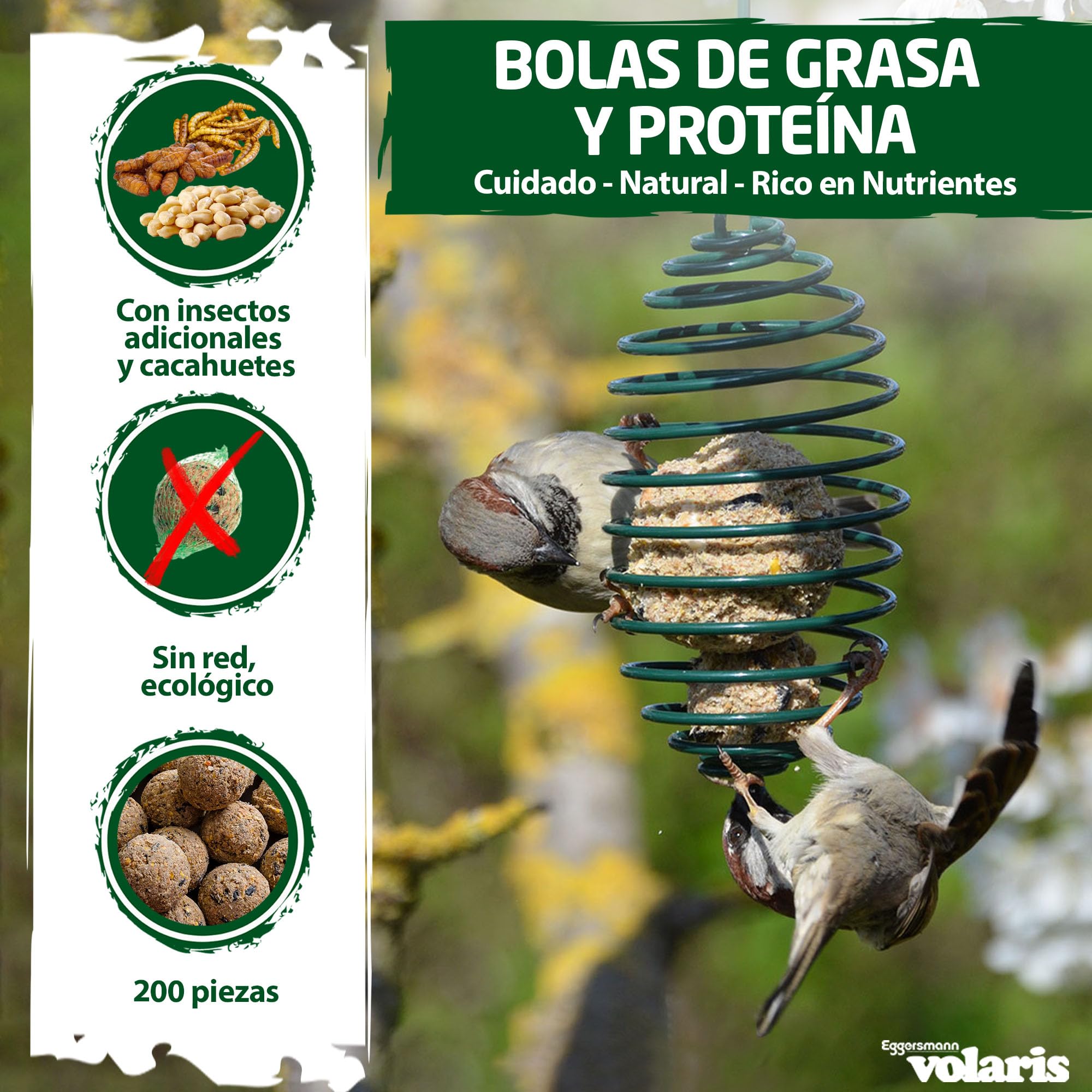 Eggersmann volaris 200 Piezas de proteínas de Bolas de Grasa sin Red 18 kg | Bola de Cereales para Aves Silvestres | Alimento Rico en nutrientes para Todas Las Especies de Aves Durante Todo el año