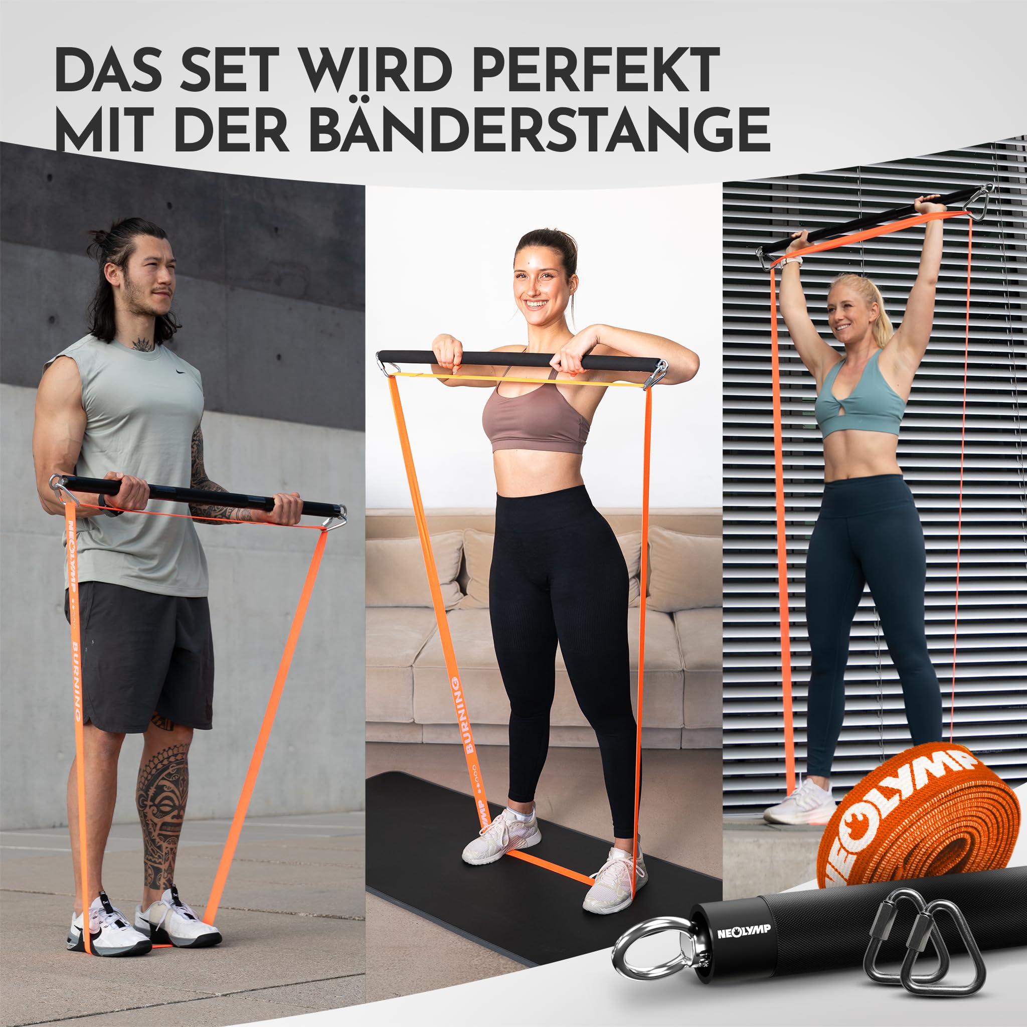 NEOLYMP Lange Fitnessbänder Stoff mit Fitness Zubehör - waschbare Resistance Bands, Widerstandsbänder, Gymnastikband, Fitnessband, Trainingsbänder, Klimmzugbänder, Krafttrainingssets