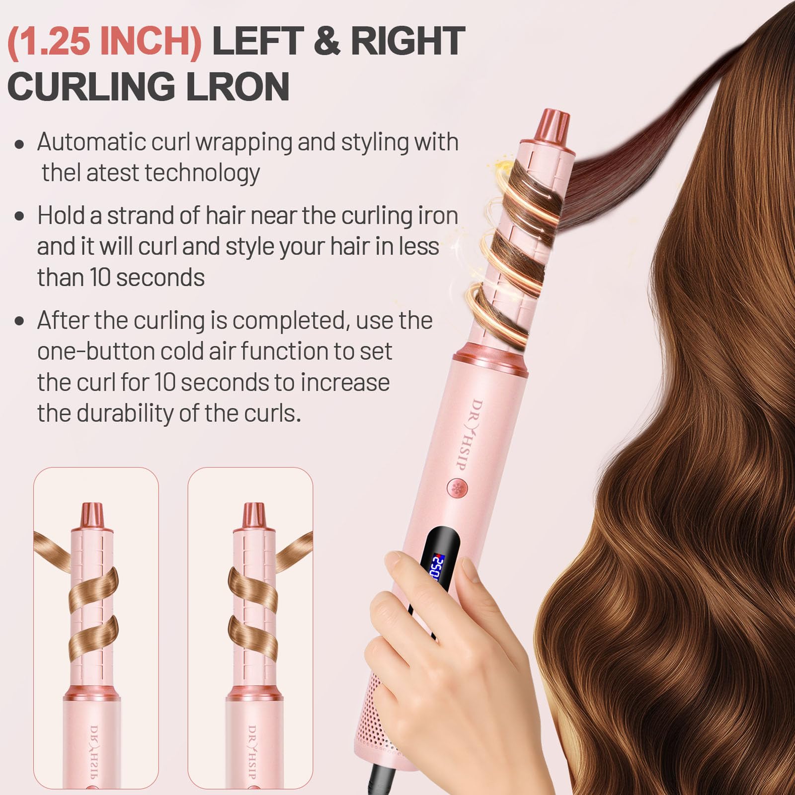 Dryhsip Warmluftbürste, 6 in 1 Hairstyler, Föhnbürste mit Negativ-Ionen-Technologie, Airstyler mit Diffuser Haare Föhn, Glätten,Lockenstab Automatisch, Haarglätter,Flex Temperaturen, Eurostecker
