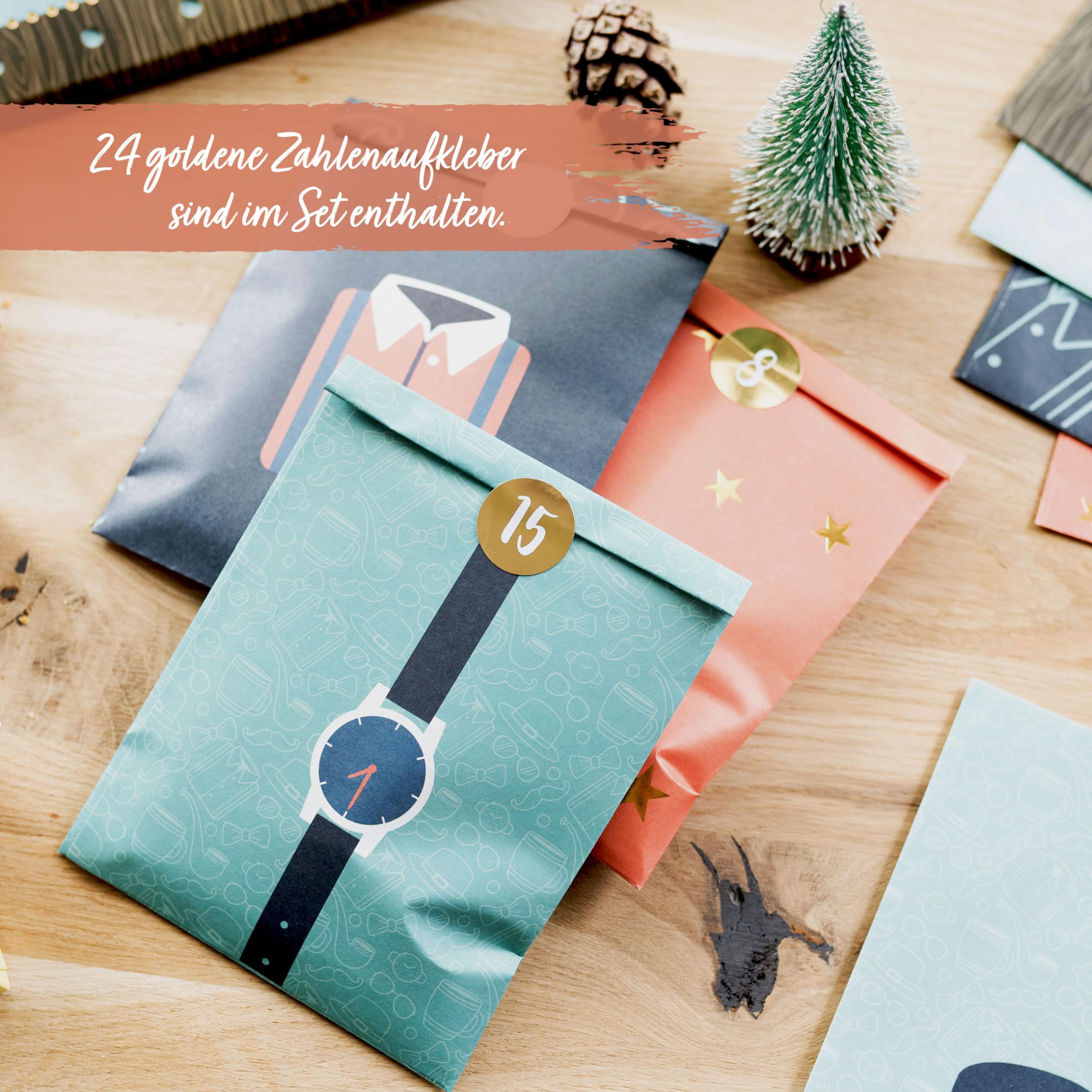 Papierdrachen Advent Calendar for the Husband, 24 Paper Bags in 4 Different Designs and 24 Stickers, Extraordinary Gift Idea - Image 4