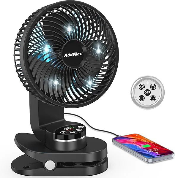 8 inch Desk Fan, 20000mAh Rechargeable Clip On Fan with Atmosphere Light, Battery Operated, 112 Hours Work, 9 Speed Ultra Quiet, Auto Oscillation Table Fan for Travel Camping Bedroom Office Home