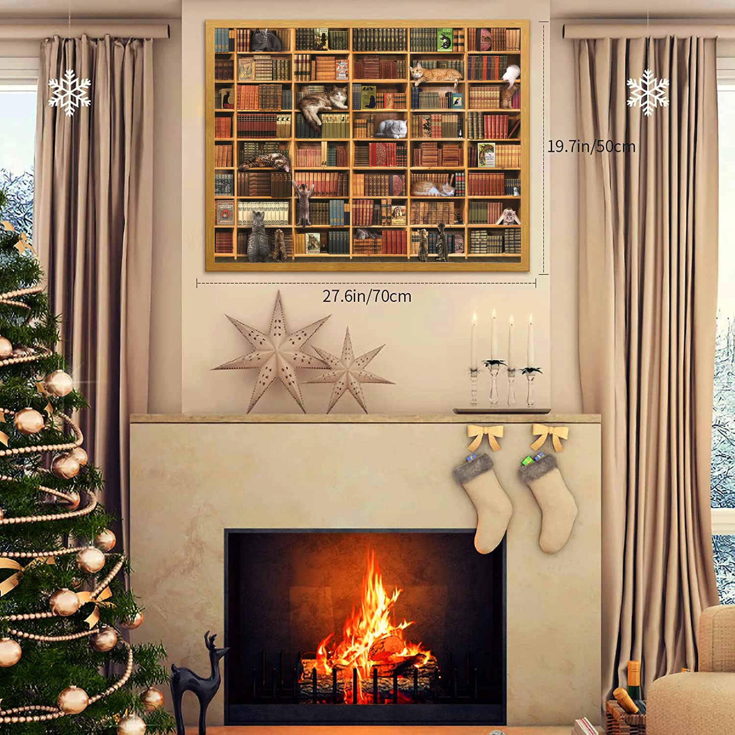 Katzen-Bibliothek-Puzzle, 1000+ Teile, lustiges Kätzchen-Bücherregal, herausfordernde Tierliebhaber, Geschenke für Freunde und Familie, Aktivitätsspielabende