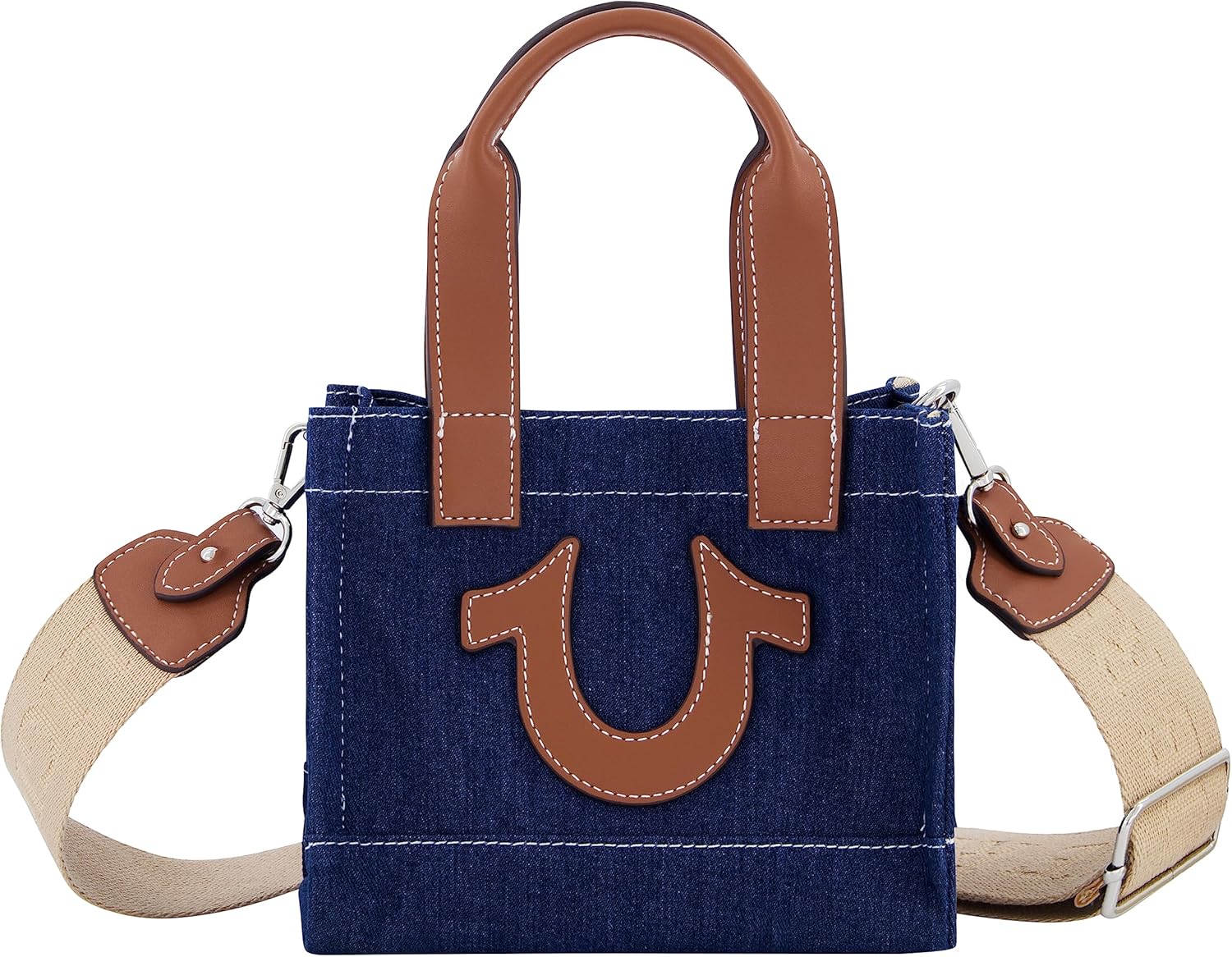 True Religion Tote Bag, Women's Mini Travel Shoulder Bag with Adjustable Strap and Horseshoe Logo