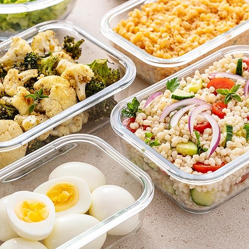 Miniatura 7 de Freshware Contenedores de almacenamiento de vidrio con tapas, 24 piezas, 12 recipientes con 12 tapas, recipiente de vidrio para preparación de
