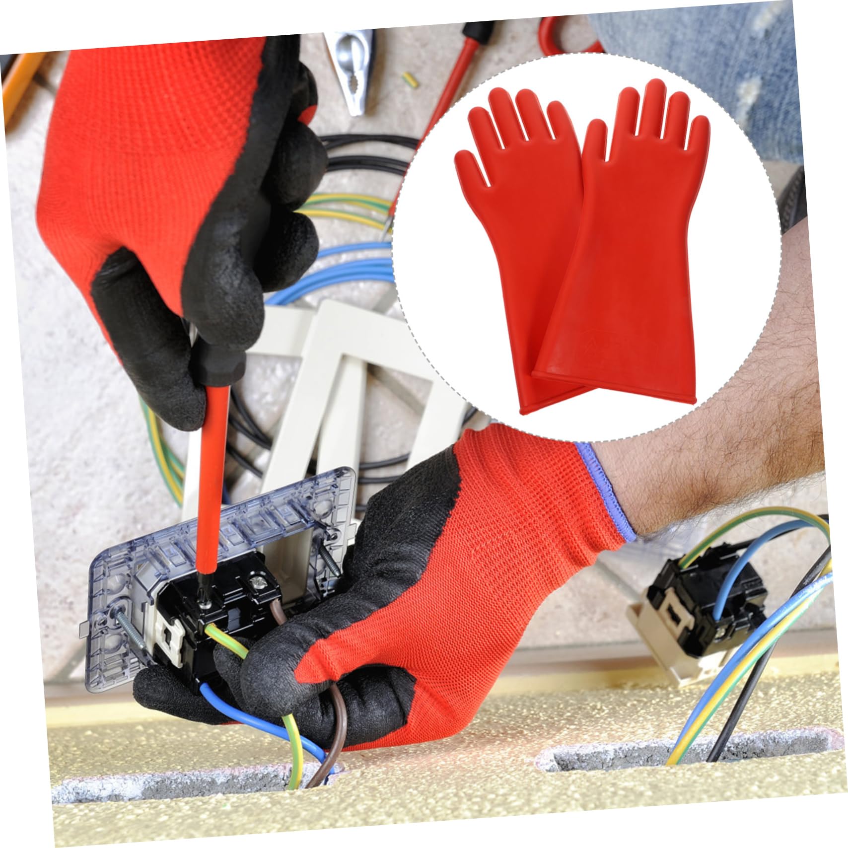 Operitacx Guantes Aislantes de Goma Roja para Electricista, Alta Tensión, Resistentes al Desgaste, Protección para Trabajo Industrial y Servicio en Campo
