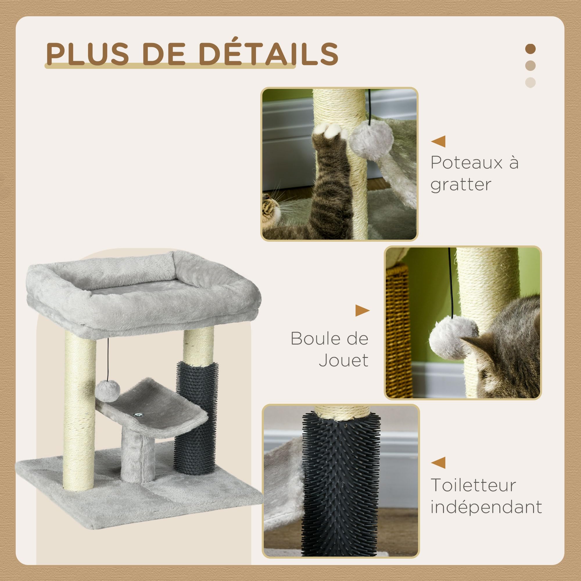 PawHut Petit Arbre à Chat Arbre à Grimper Tour de Jeux Hauteur 48 cm Poteau en sisal Gris avec Balle Suspendue Gris | Tour de Jeux, Balle Suspendue