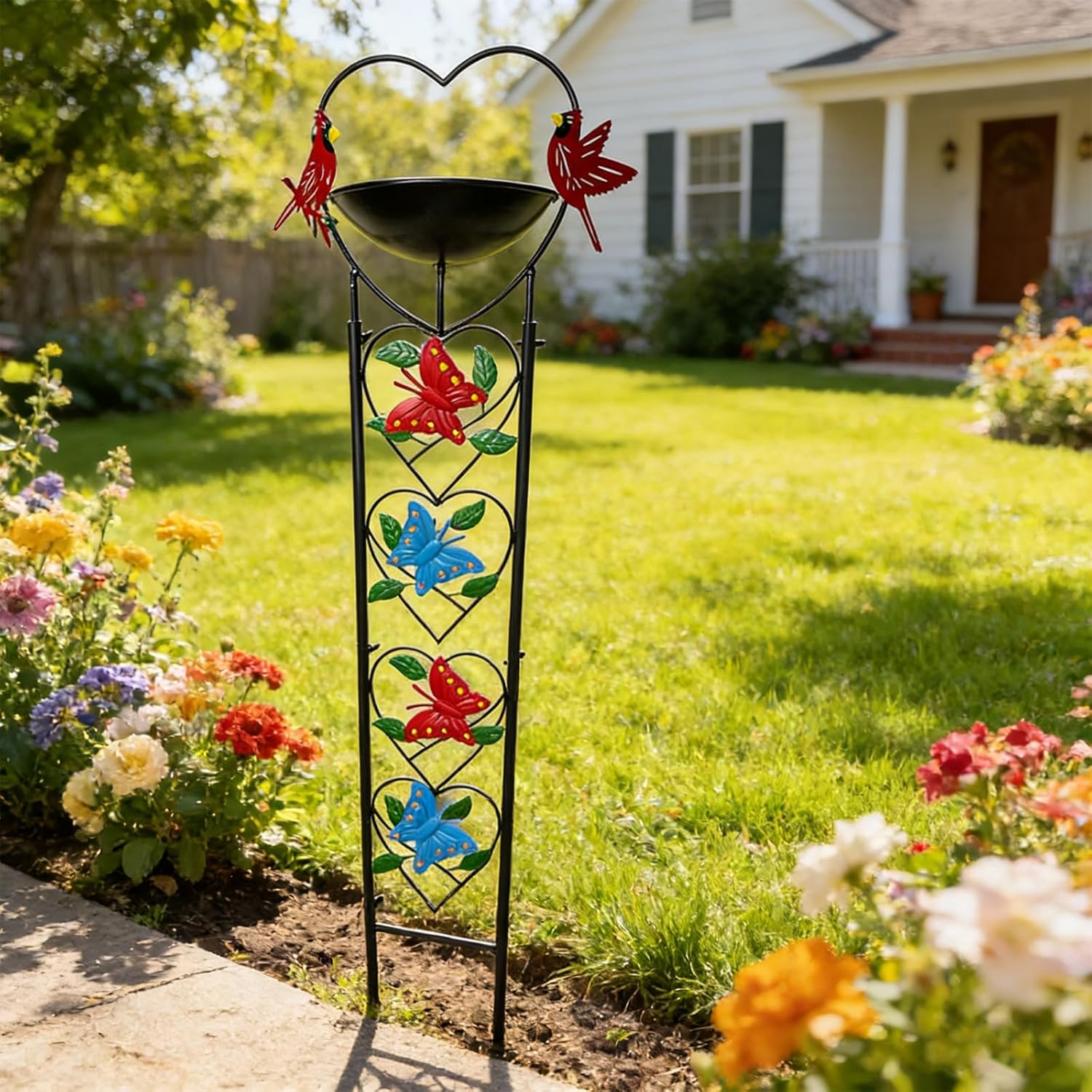 Bird Feeder with Garden Trellis for Climbing Plants Outdoor, Bird Bath with Metal Butterfly Decor for Garden Wild Birds