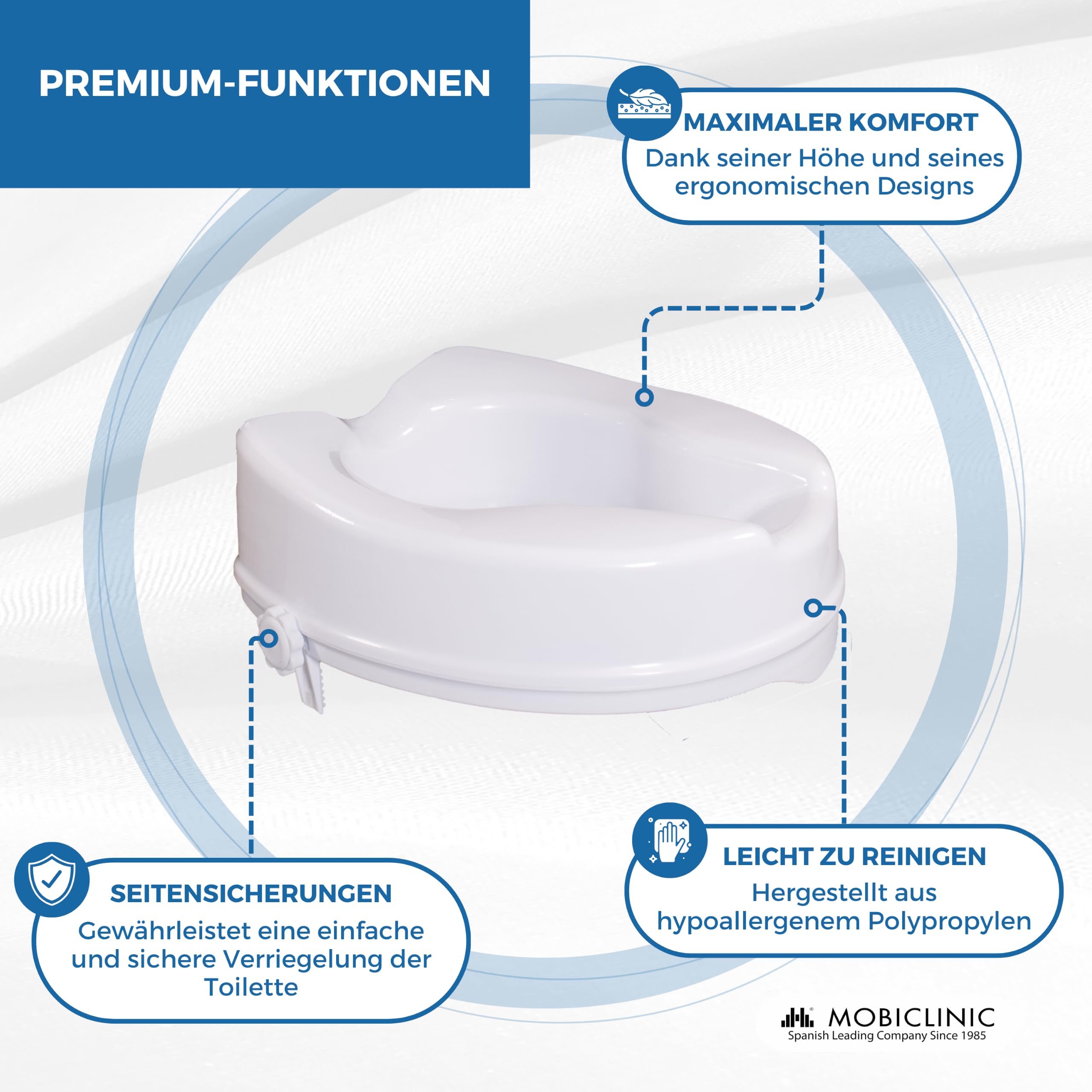 Mobiclinic®, Toilettensitzerhöhung, 10 cm Höhe, Europäische Marke, Wc sitzerhöhung, Toilettenaufsatz für senioren, Extra stabile, Farbe weiß, Titan