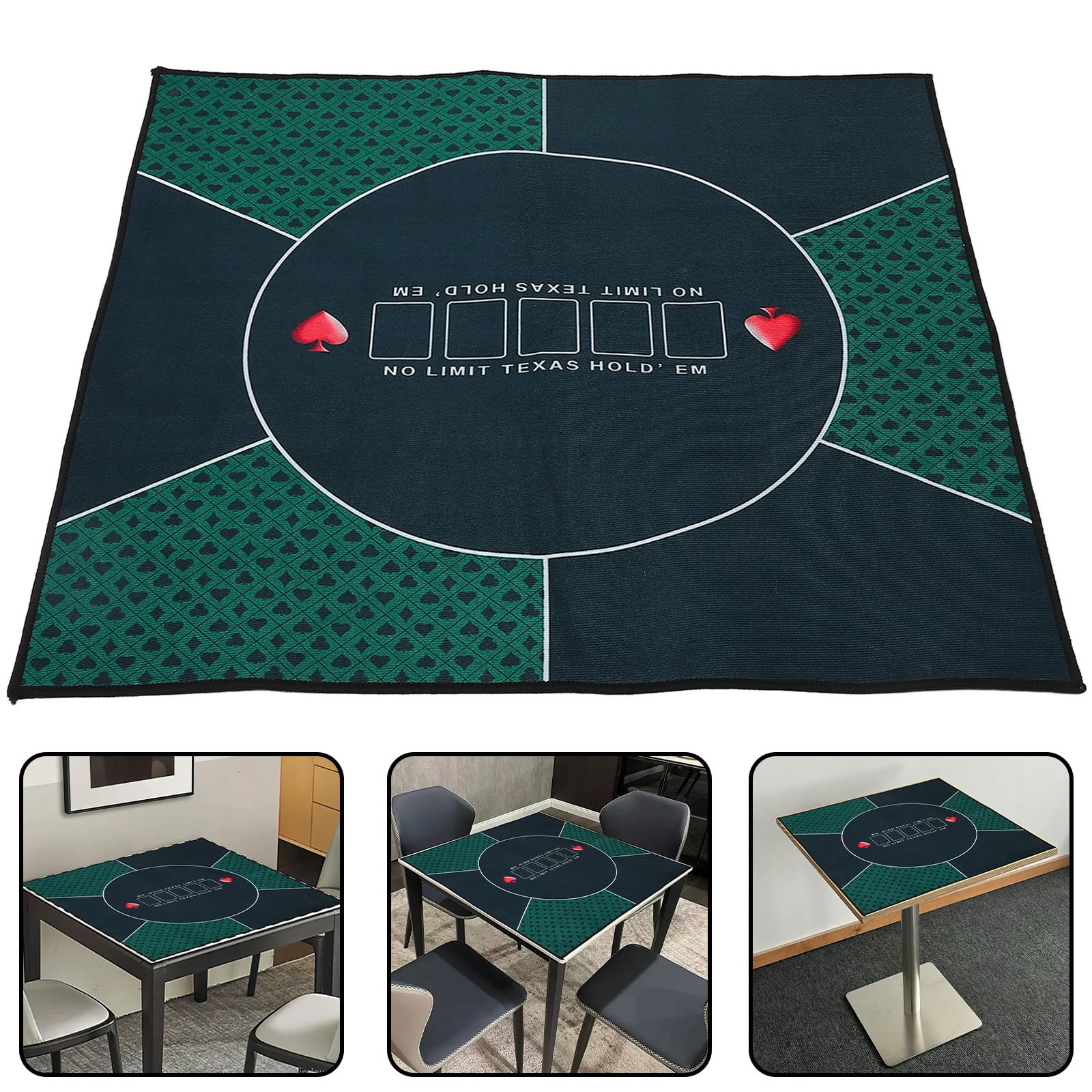 Rechteckige Pokermatte Grün aus Stoff, rutschfest und Faltbar