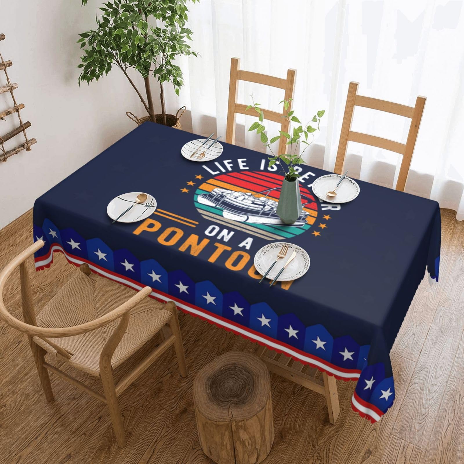 SMAZDFXX Pontoon Captain 54 x 72in Table Cloth,Polyester Rectangle Tablecloth for Kitchen Dining