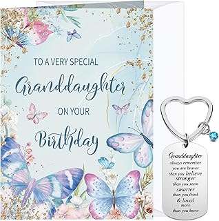 Granddaughter Gifts Granddaughter Keyring Gifts Include Granddaughter Birthday Card Butterflies and Flowers Birthday Card for Granddaughter with Envelope Granddaughter Key Ring for Birthday