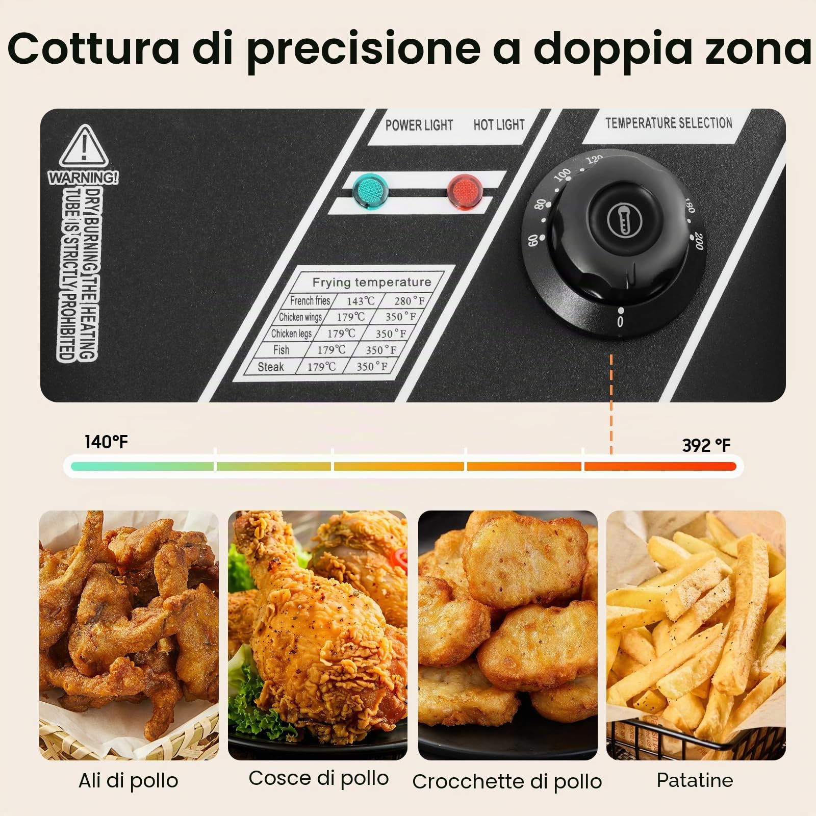 Friggitrice Elettrica Commerciale 2 Vasche da 12 L 2,5 KW Friggitrice ad Olio in Inox con 2 Cesti per Friggitrice e Tempo Regolabile 60-200 °C per Rondelle di Cipolla fritta Snack Bar (AC 220-240V)