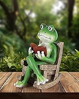 iStatue 5.5" Solar Frog Reading Book Light - Weatherproof Resin Garden Figurine for Patio, Lawn, Yard Decor