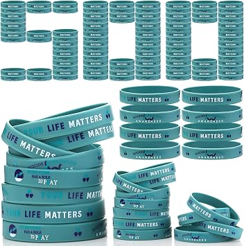 Retrowavy 500 Pcs Mental Health Awareness Bracelets Suicide Awareness Silicone Wristbands Teal Purple Ribbon Support Bracelets for Women Men Teen Mental Health Care Activities Supplies