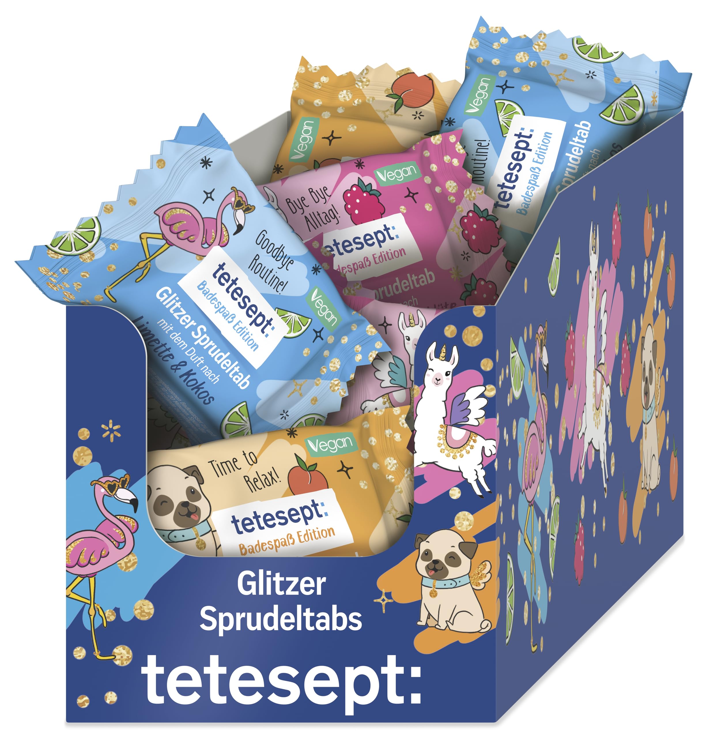 tetesept Badespaß Edition Glitzer Sprudeltab | 1 x 30 | Fruchtig-frische Düfte, magischem Glitzereffekt und pflegender Rezeptur, Vegan und frei von Mikroplastik