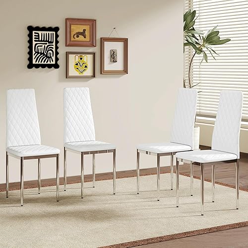 Miniatura 6 de JT Silla de comedor minimalista moderna de cuero ignífugo con diseño de rejilla de diamante, para restaurante, hogar, conferencias, juego de 4 o 6