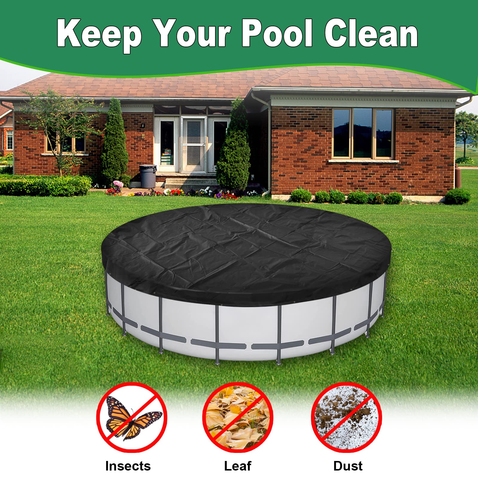 Winter Pool Cover 33 FT Round,Landrip Pool Cover for Above Ground Pool,Hot Tub Cover,Durable Oxford Fabric Stock Tank Cover with Drawstring Design Increase Stability,Ideal for Waterproof and Dustproof