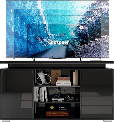 Miniatura 6 de Soporte de TV de alto brillo, centro de entretenimiento moderno con almacenamiento de 2 puertas para televisores de hasta 60 pulgadas, mesa consola