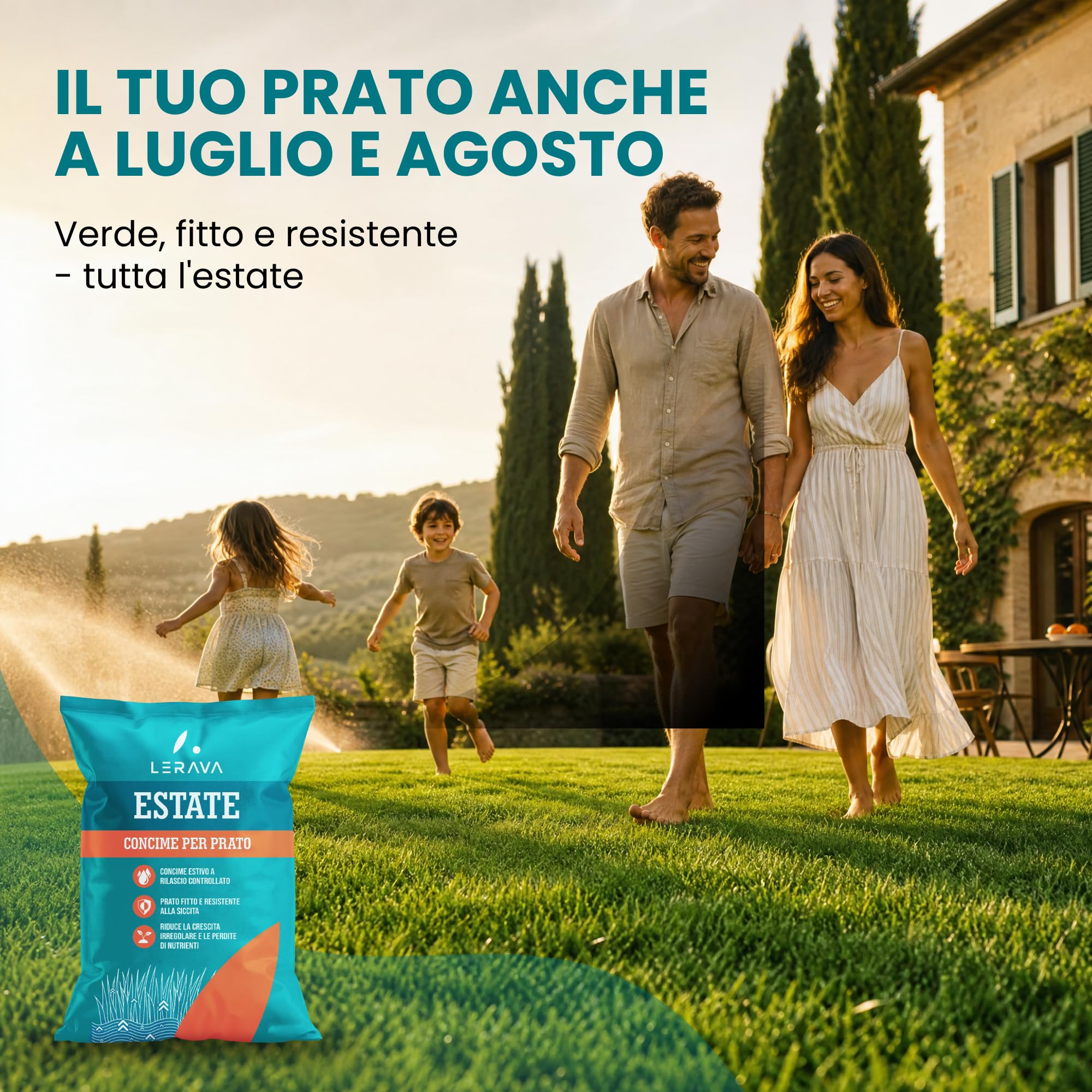 LERAVA Concime prato estate 70m² - Fertilizzante azoto lunga durata resistenza siccità