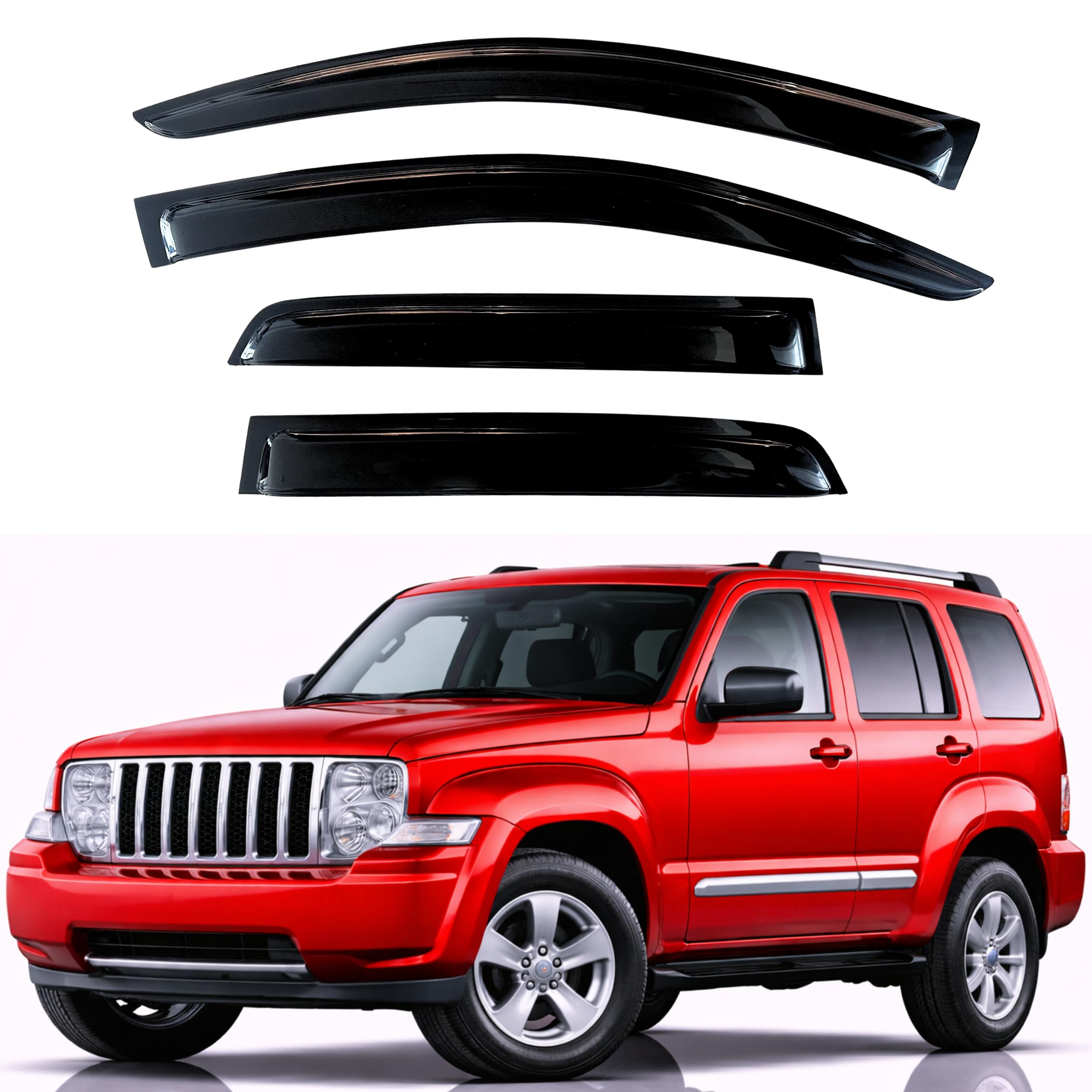 KPY Rain Guards Fit for 2008-2014 Jeep Liberty, Out-Channel Window Visors Vent Wind Deflectors 4PC, Car Accessories for 08-14 Liberty