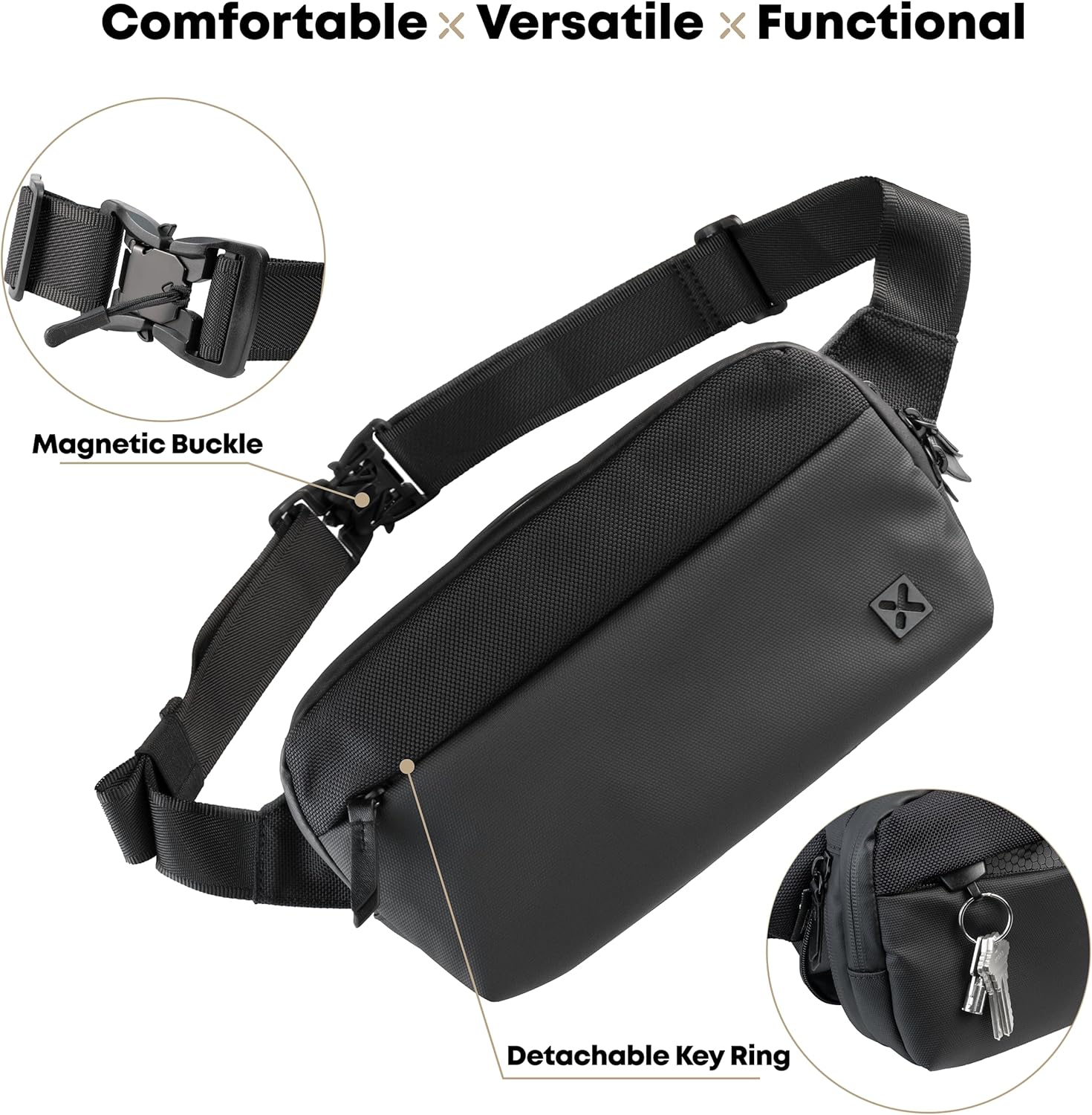 ApeX Smell Proof Sling Bag – Odor Proof Crossbody EDC Bag with 6-Layer Carbon Lining, 1680D Cordura® Ballistic Nylon, Tamper-Proof Zippers, Magnetic Buckle, Adjustable Strap - Image 3