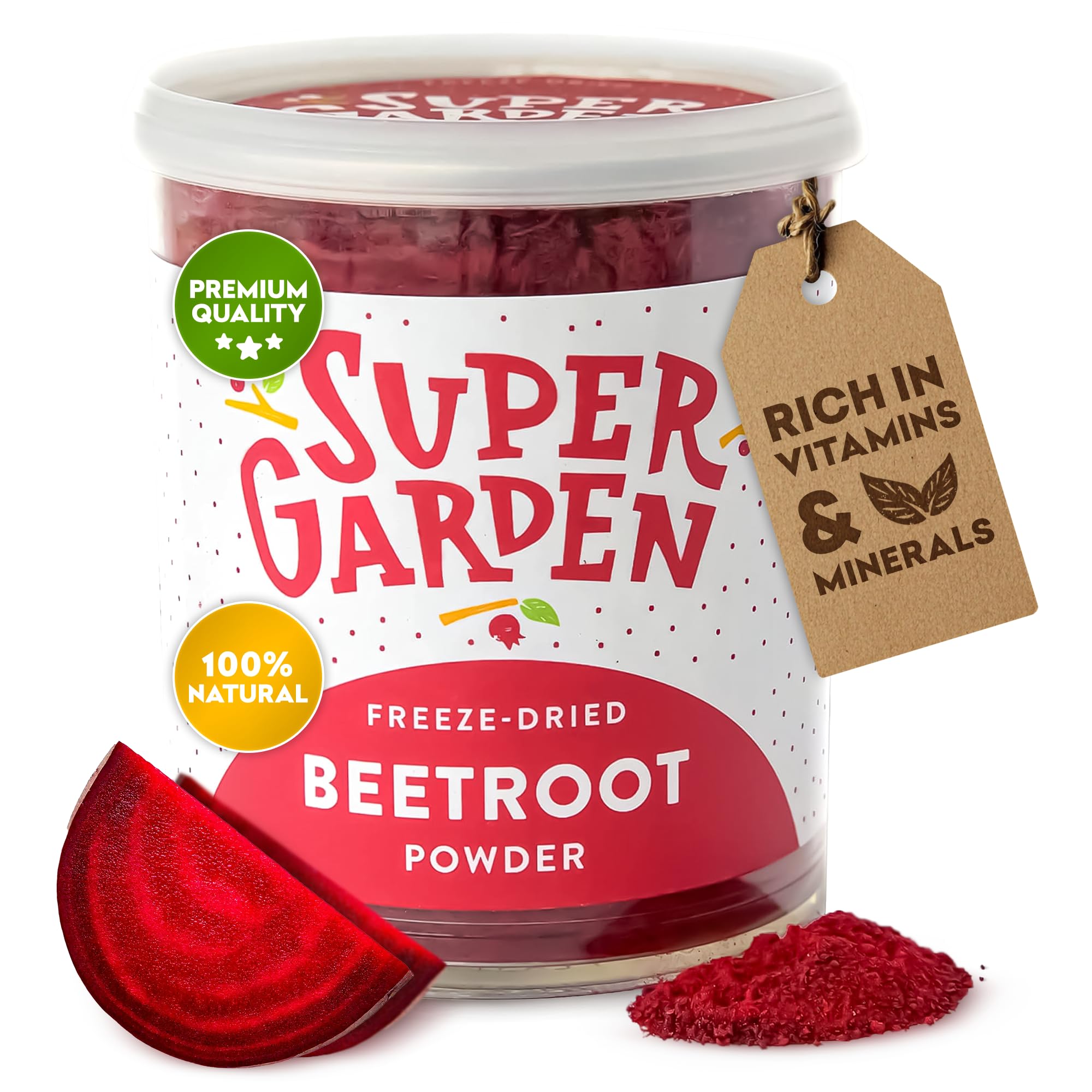 Super Garden Freeze Dried Beetroot Powder - Pure Natural Supplement Rich in Vitamins & Minerals - Vegan-Friendly Superfood for Smoothies, Baking & Cooking - No Additives or Preservatives - 160g