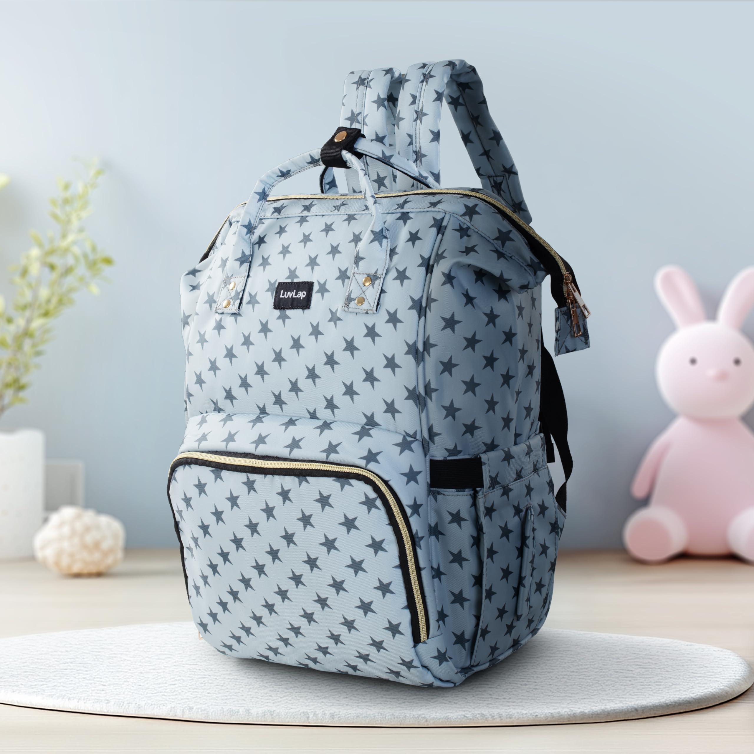 LuvLap Multifunctional Waterproof Diaper Bag for Mothers for Travel, Mother Travel Bag, Premium Oxford Waterproof Material, Large storage capacity with 15 pockets, Grey Stars (all over print)-image-32