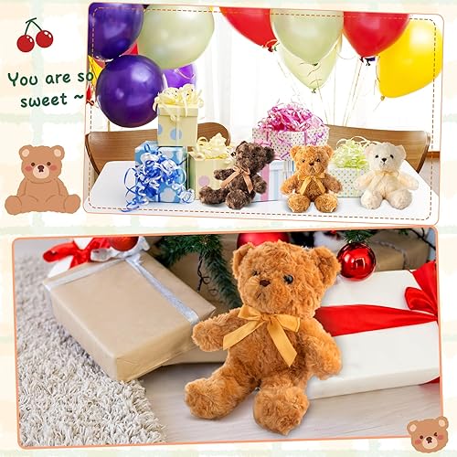 Miniatura 5 de Jenaai 12 piezas de oso de peluche con lazo, osos de felpa suaves para regalo de fiesta, centros de mesa de baby shower, cuidado de cumpleaños,