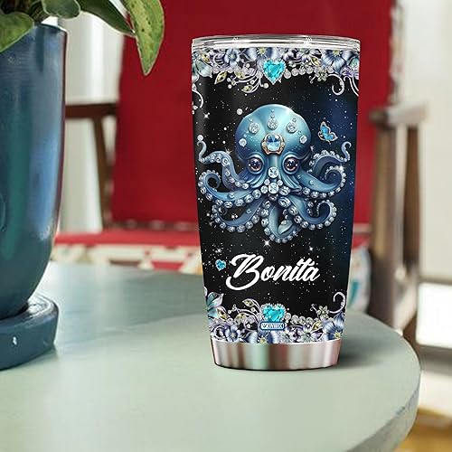 Miniatura 4 de Regalos personalizados de pulpo para mujeres, taza de café aislada de acero inoxidable de 20 onzas, botella de agua con tapa, Navidad, cumpleaños,