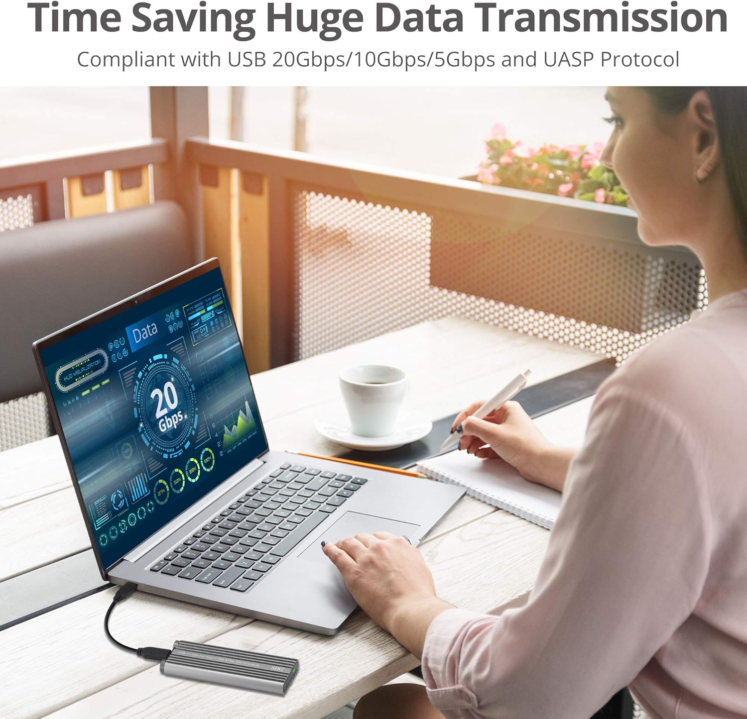 SIIG USB 3.2 Gen 2x2 Type-C 20G M.2 NVMe SSD Enclosure, USB 3.2 Gen 2x2 20Gbps Type-C to NVMe PCIe M-Key, Aluminum Heat Dissipation Design, Thermal pad, Tool Free, UASP, ASM2364 Chipset (JU-SA0X11-S1)