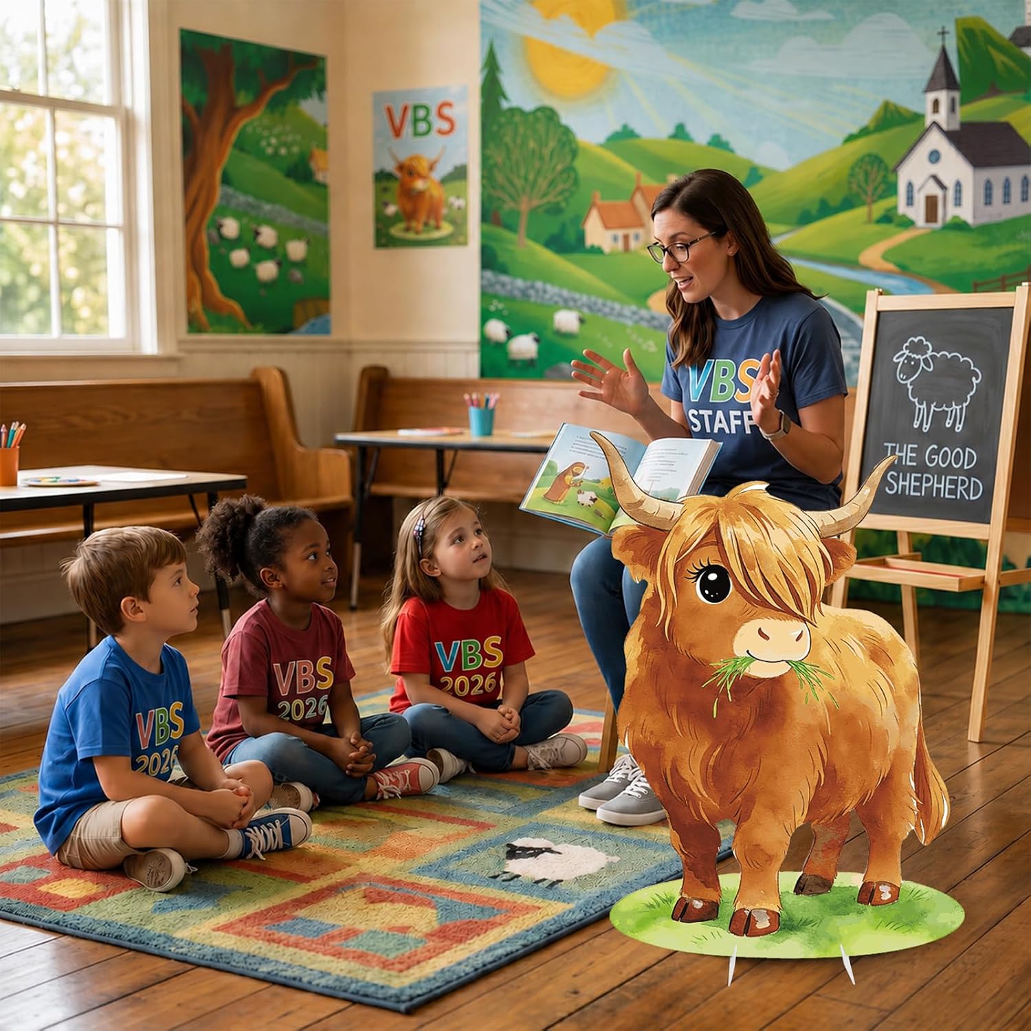 1 Pcs VBS 2026 Decorations, 41.3" Large Highland Cow Cardboard Cutout Ireland Stand Up Decor for VBS Religious Photo Booth Props for Sunday School Vacation Bible School Church Party Supplies
