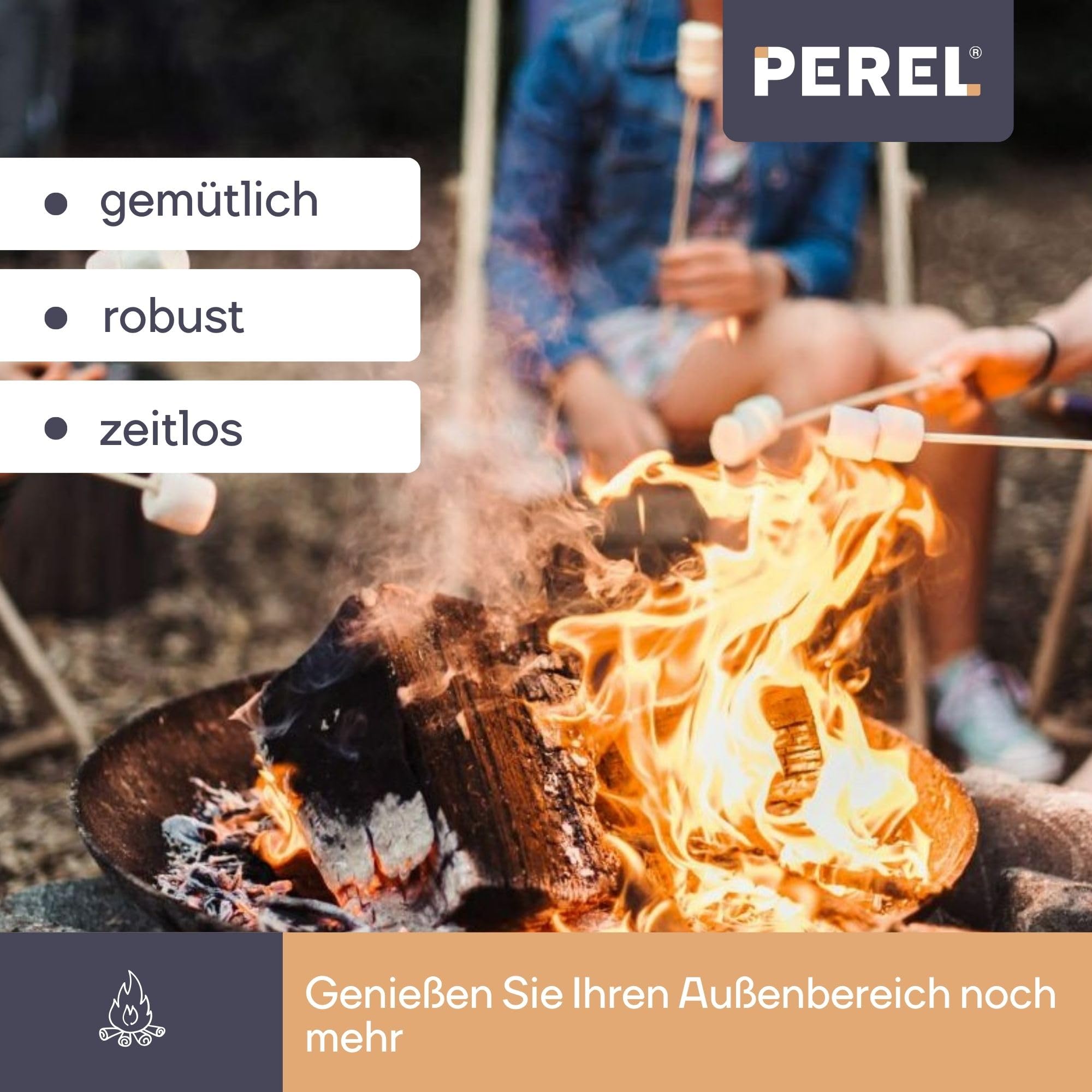 Perel Runde Feuerschale mit 3-Bein-Gestell, Gusseisen-Feuerstelle Ø56 cm, Höhe 26 cm, Schwarze Gartenfeuerstelle für Terrasse oder Balkon, ideal für Holz oder Holzkohle |
