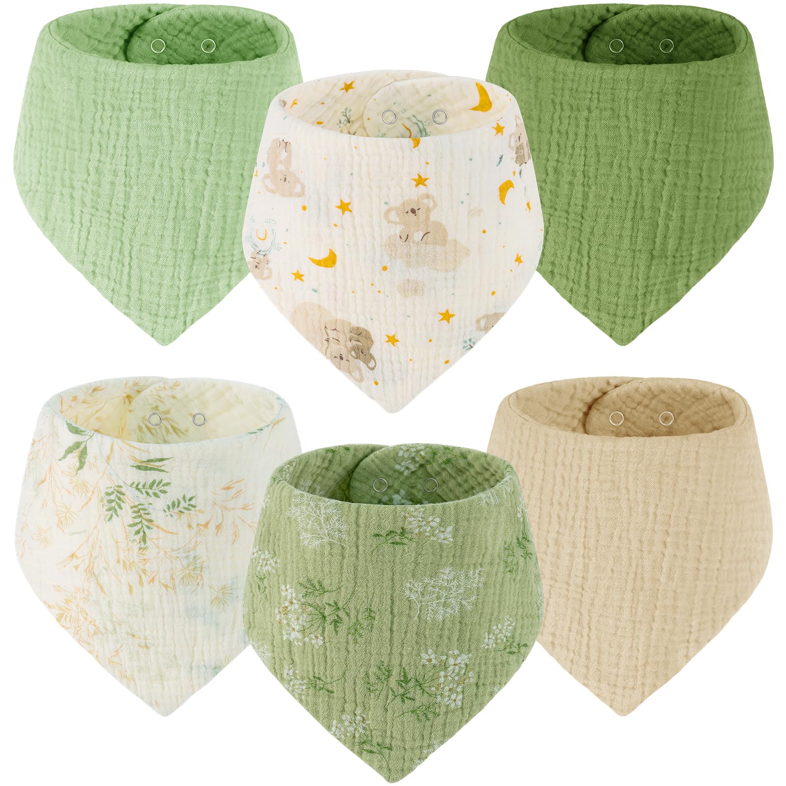 Yukkidds Baby Bibs 100% Muslin Cotton Dribble Bibs Soft and Absorbent for Newborn Toddler from 0-36 months 6 Pack Green Leaf