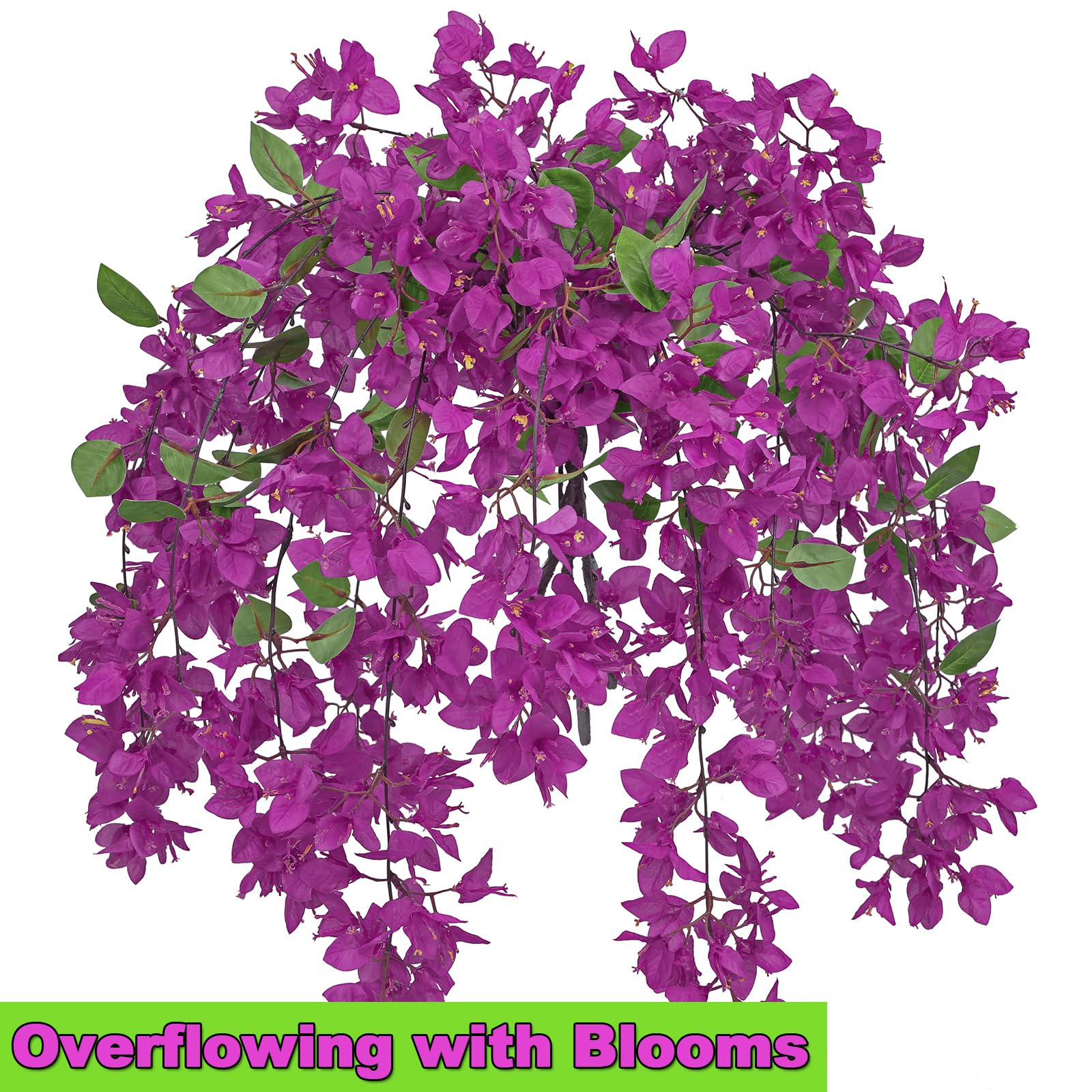 Flores artificiales desbordantes, plantas de flores falsas, tallos de 33.5 pulgadas de largo, buganvilla sintética para jarrón alto, 3 flores colgantes falsas para el hogar, sala de estar, dormitorio