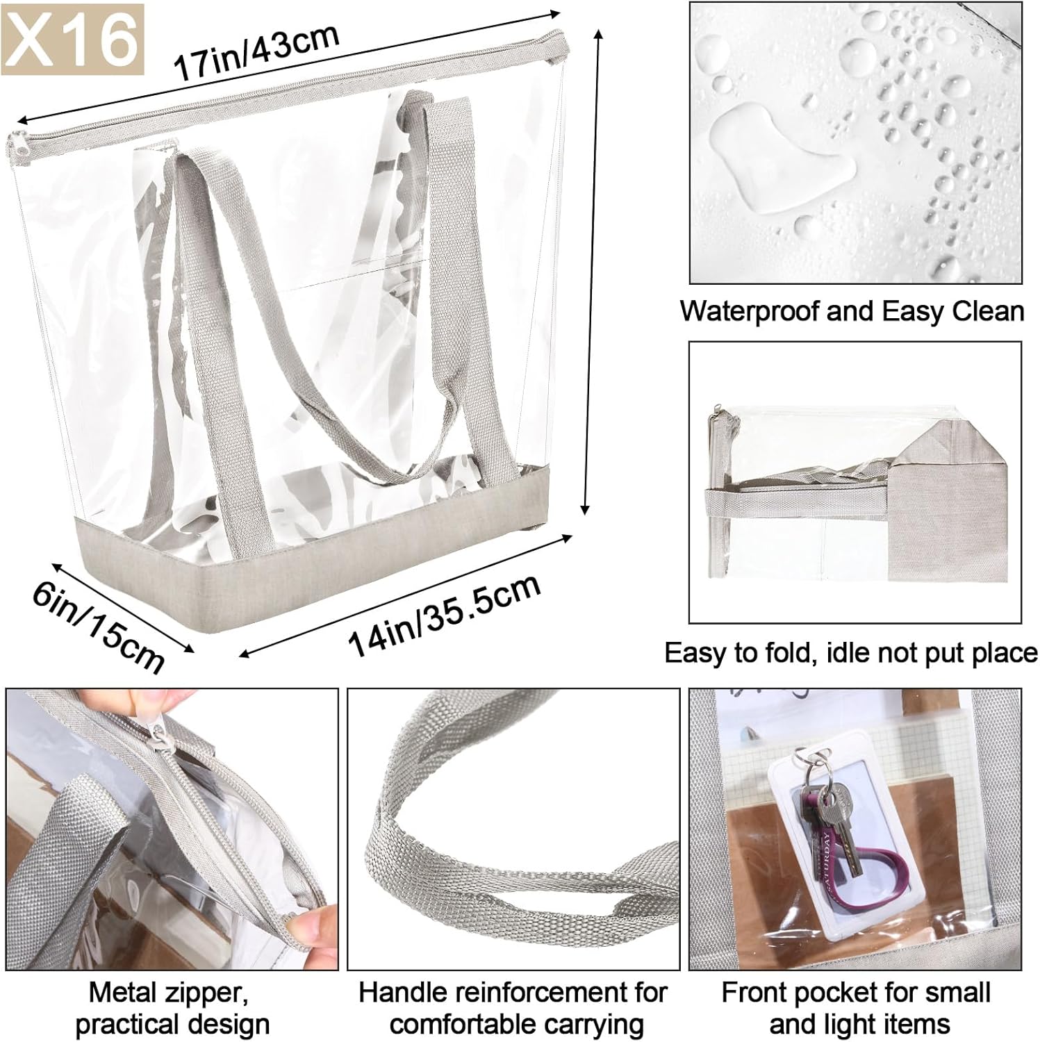 Silkfly Clear Tote Bags Bulk, PVC Shoulder Handbag, Security Approved See Through Bag with Zipper Closure for Work - Image 4