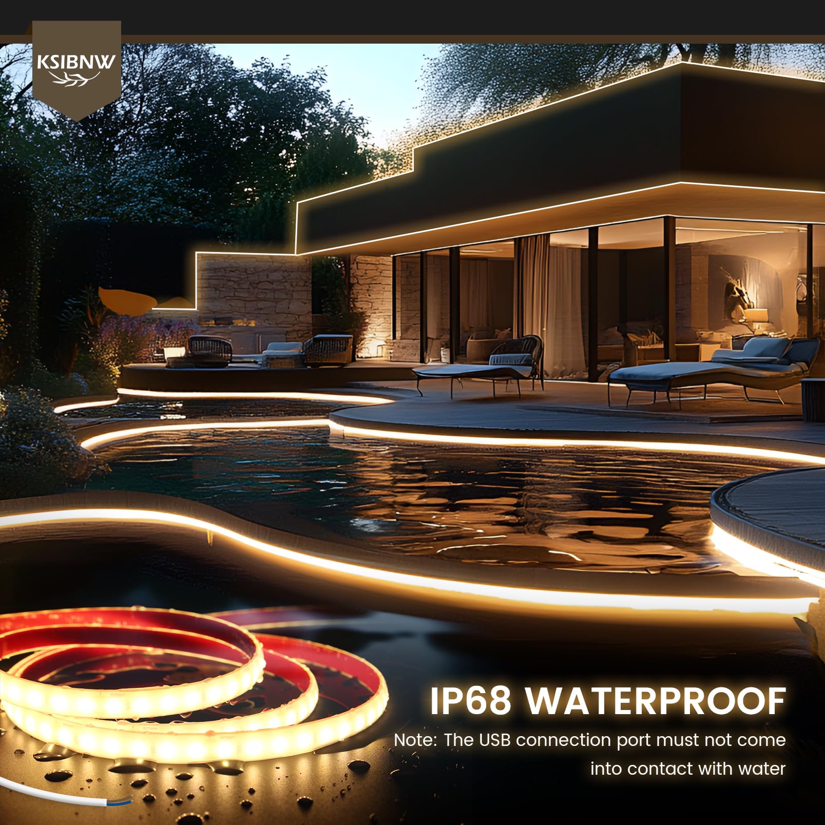 KSIBNW LED Streifen 5m IP68 Wasserdicht - Warmweiß 3000K, Selbstklebend 12V