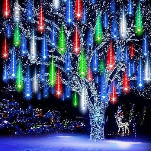 Luces de Navidad para exteriores, 24 tubos, 864 luces LED de lluvia de meteoros, 12 pulgadas, luz de carámbano impermeable, decoración de Navidad al