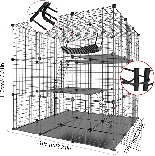 Vista 2 de IKARE Jaula grande para gatos para interiores y mascotas, recintos para animales pequeños, parque de juegos desmontable con 3 puertas, 5 niveles