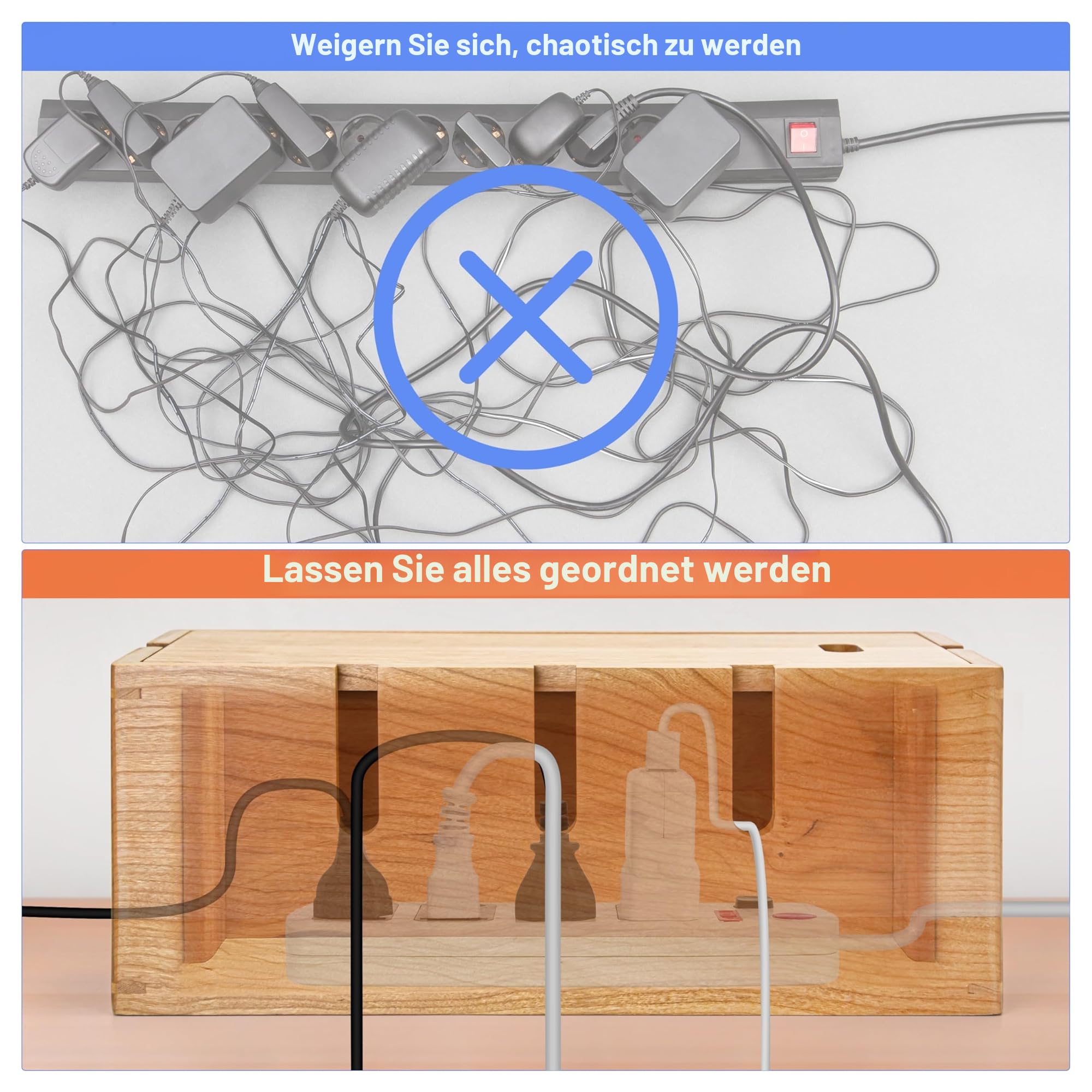 Elitzia Holz-Kabel-Ordnungsbox, groß, Schreibtisch-Kabelmanagementbox, Kabel-Organizer zum Verstecken von unordentlichen Kabeln, Drahtmanagement, natürliches Kirschholz, Kabelaufbewahrung
